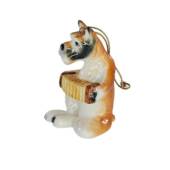 Vintage Boxer Dog Playing Accordion Christmas Ornament Bone China - Picture 7 of 9